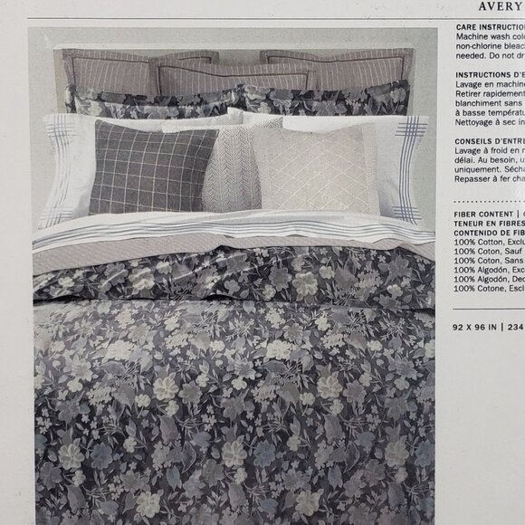 Ralph Lauren Home Avery Full/Queen Duvet Cover Grey Floral Chrysanthemum Heather - Picture 10 of 16